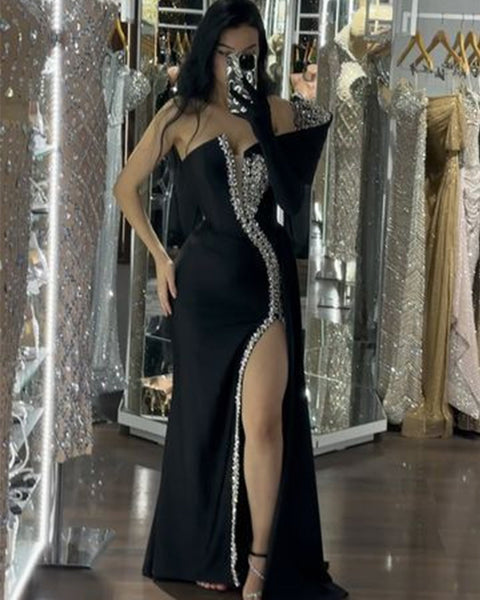 Asymmetric Crystal Side Slit Bandage Dress