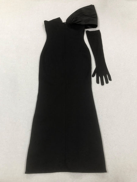 Asymmetrisches Verbandkleid mit seitlichem Kristallschlitz