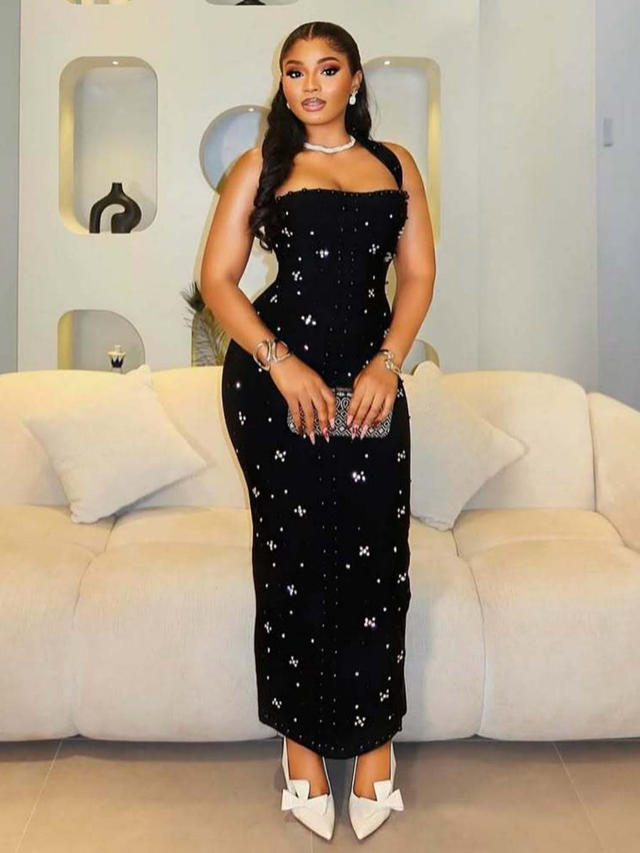 Nail Bead Rhinestone Bandage Dress