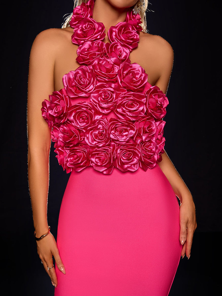 Natalia Moreau — Halterneck 3D Flowers Bandage Midi Dress, alternate view 2
