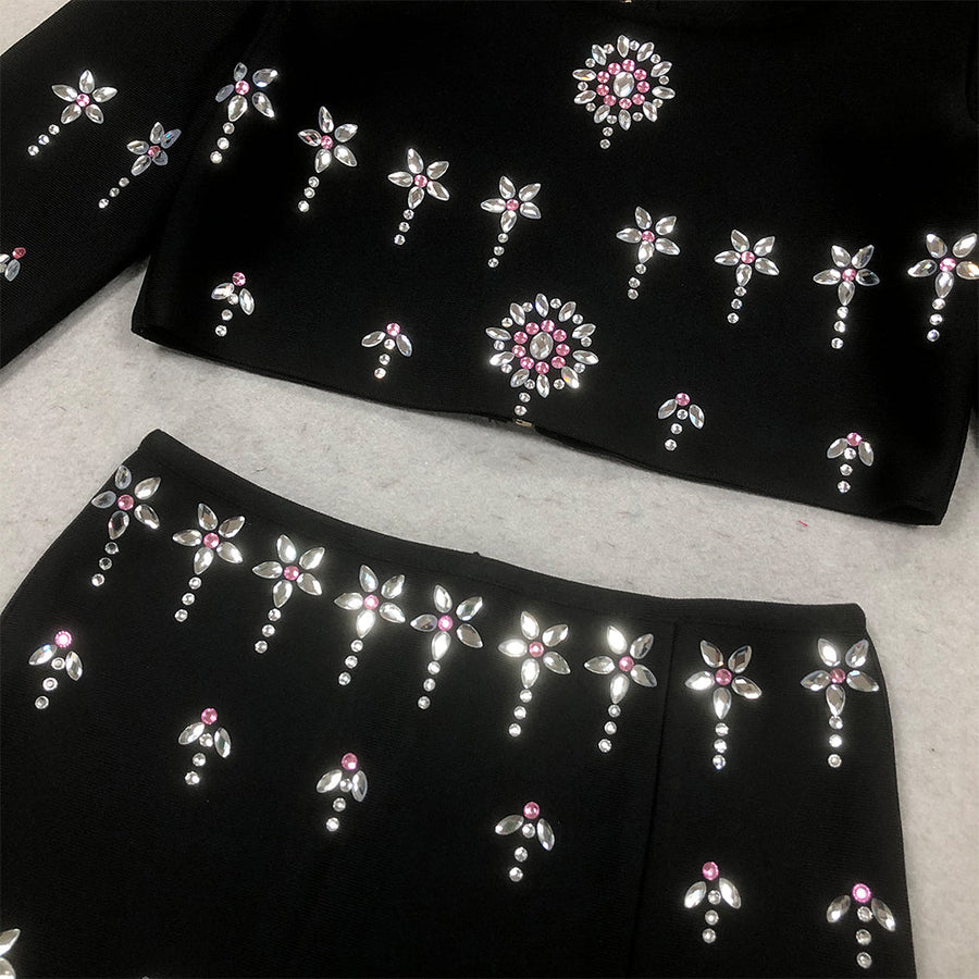 Henrietta Moreau — Crystal Embellished Slit Bandage Set Black Maxi Dress, alternate view 2