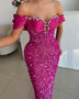 Pearl Chain Sequined Bandage Evening Dress