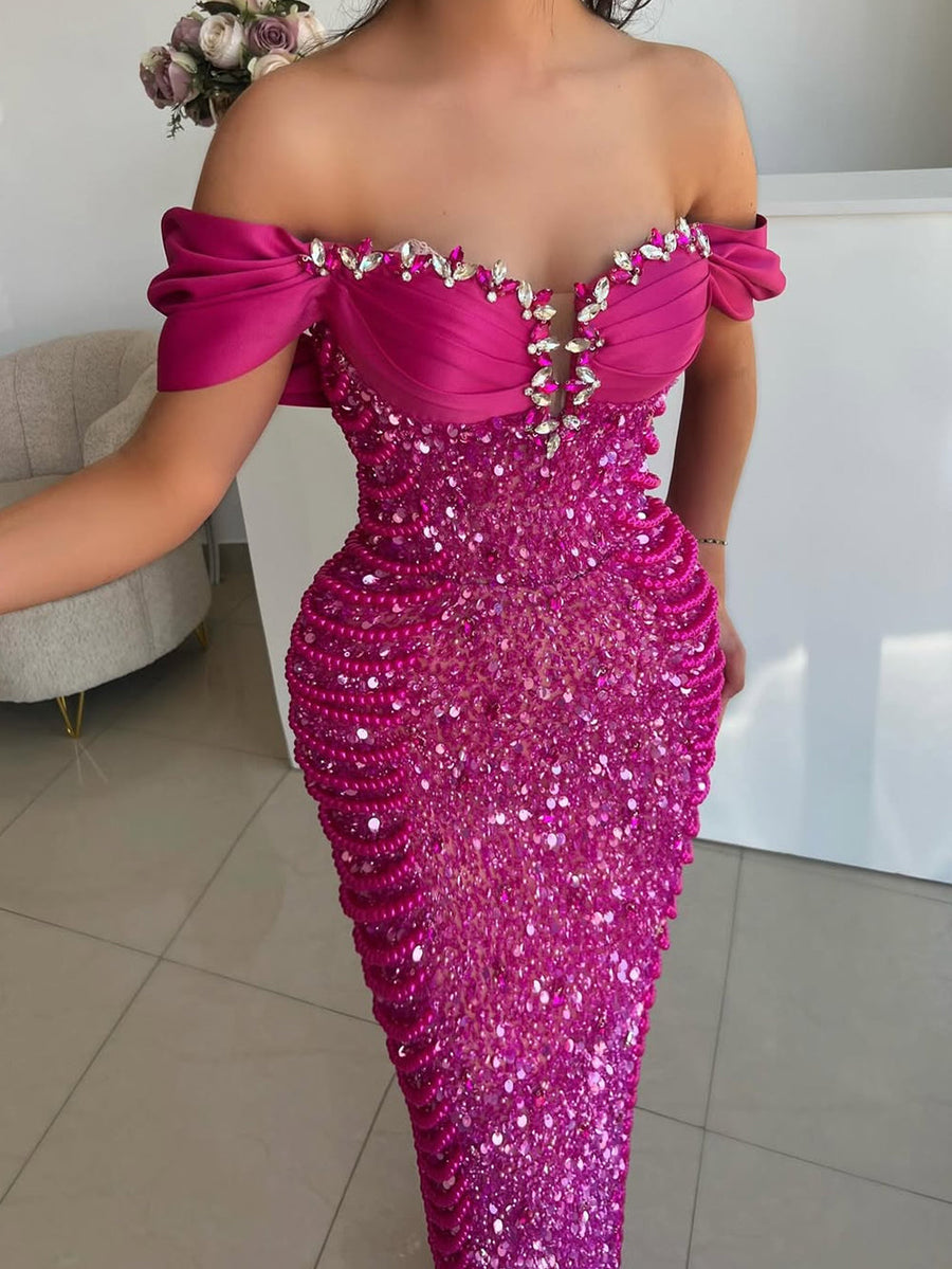 Rafaela Moreau — Pearl Chain Sequined Bandage Evening Dress