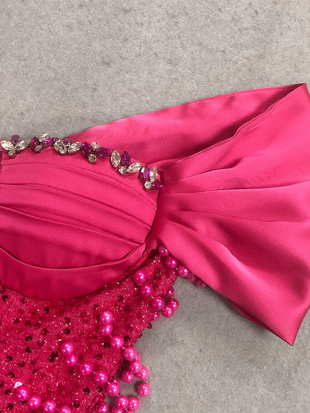 Pearl Chain Sequined Bandage Evening Dress
