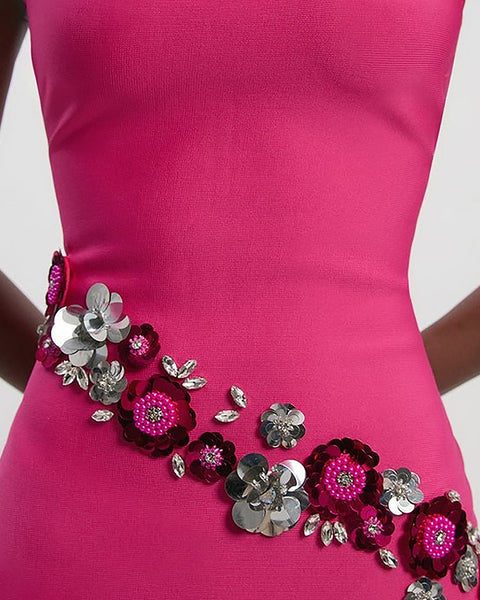 Sequin Flowers Embellished Bandage Dress