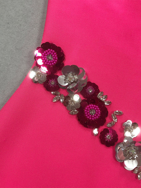 Paillettenblumen verziertes Bandagekleid