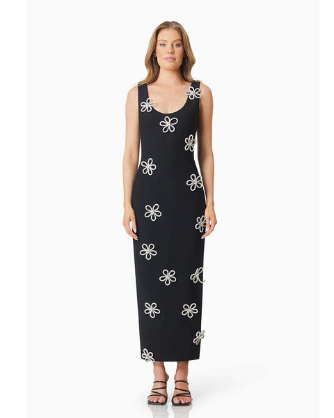 Rhinestone Flowers Embellished Bandage Dress