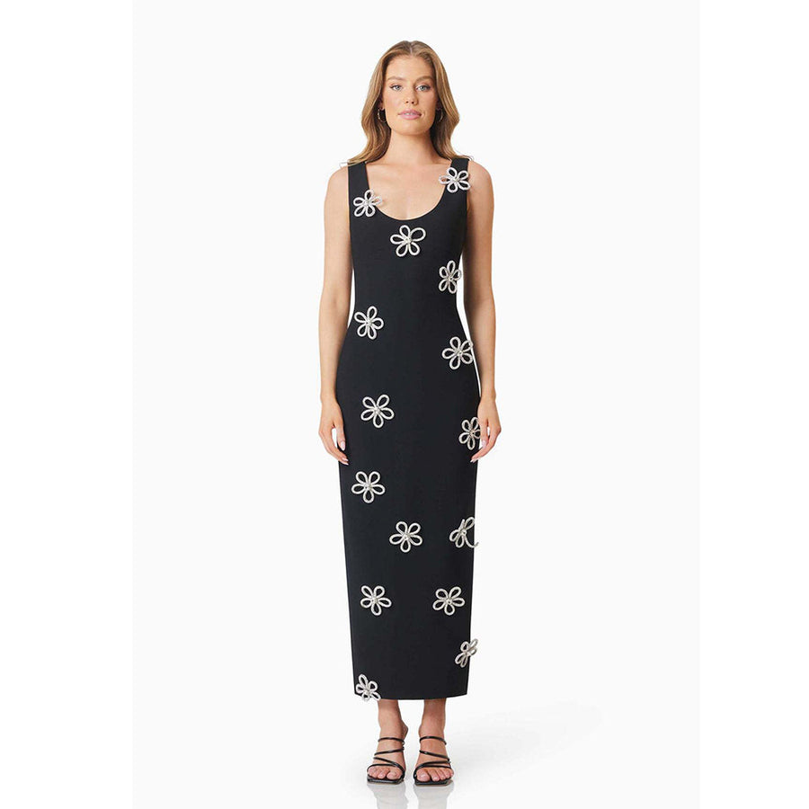 Guinevere Moreau — Rhinestone Flowers Embellished Bandage Dress