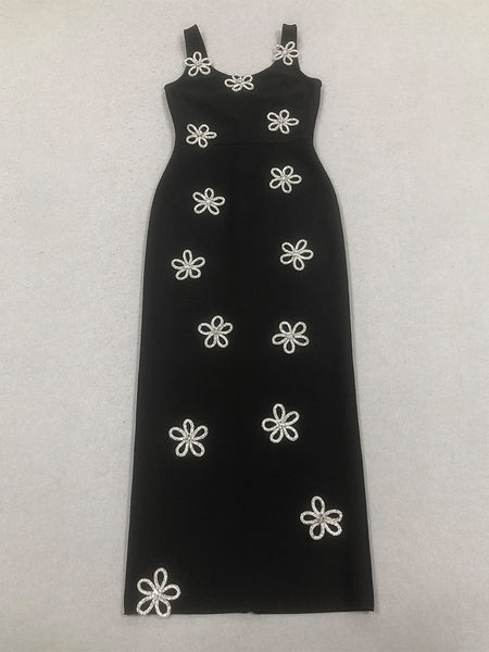Strassblumen verziertes Bandage-Kleid