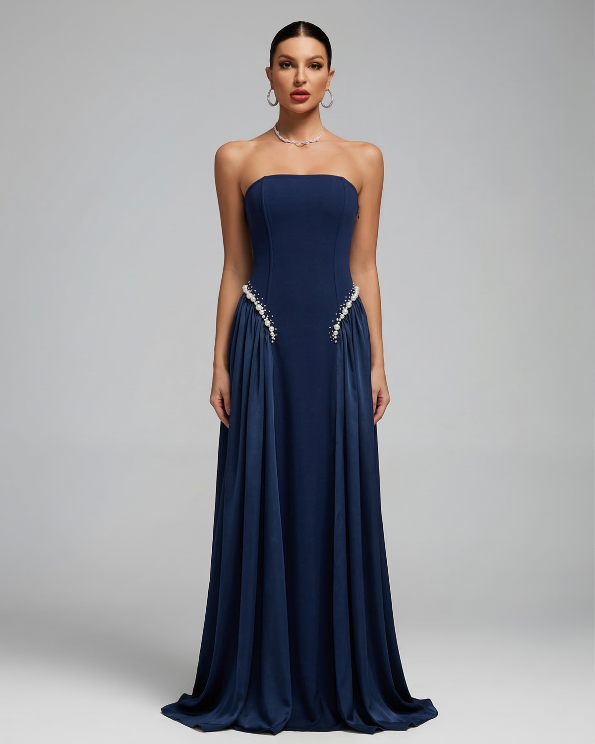 Arden Capri — Pearl-Embellished Strapless Girdle Maxi Dress