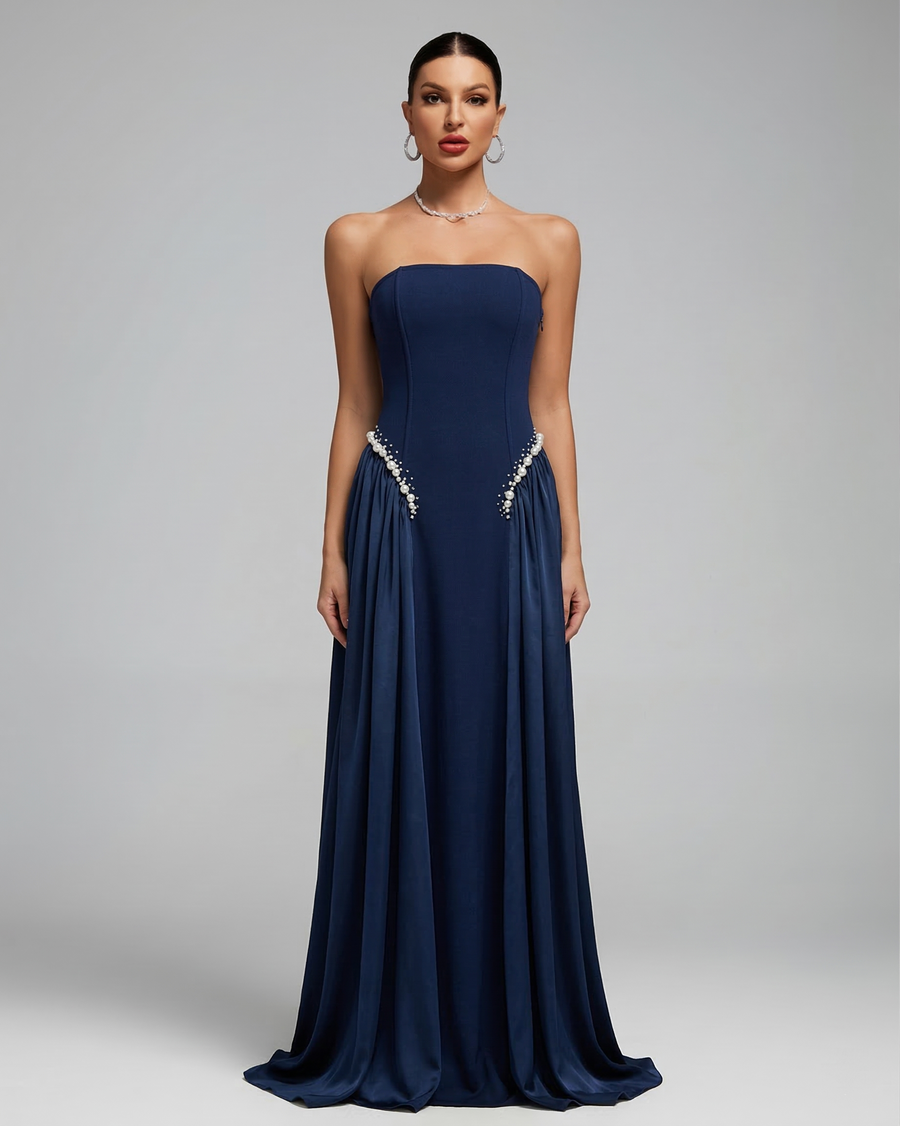 Arden Capri — Pearl-Embellished Strapless Girdle Maxi Dress