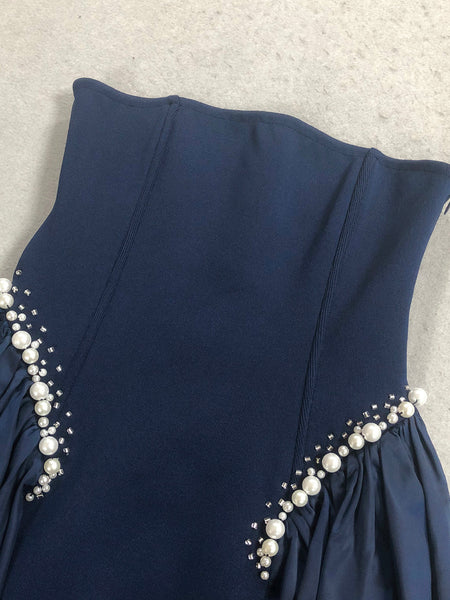 Pearl-Embellished Strapless Girdle Maxi Dress