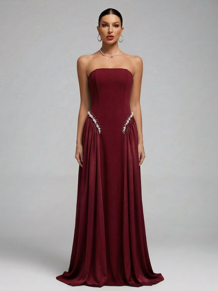 Pearl-Embellished Strapless Girdle Maxi Dress
