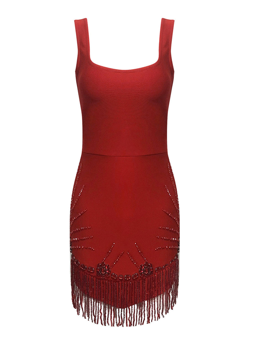 Crystal Fringe Mini Bandage Dress