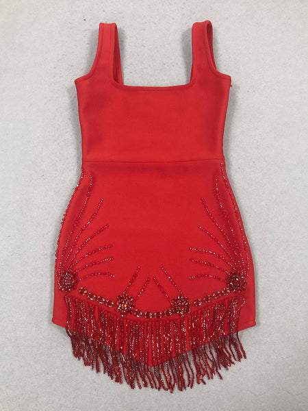 Crystal Fringe Mini Bandage Dress