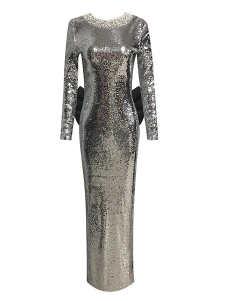 Bowknot Pearl Sequined Maxi Dress