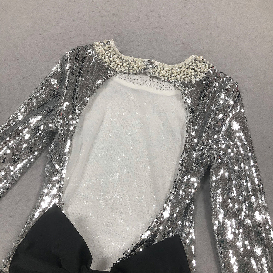 Bowknot Pearl Sequined Maxi Dress