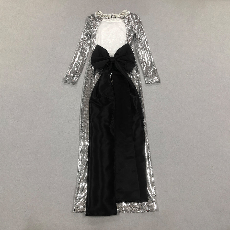 Bowknot Pearl Sequined Maxi Dress
