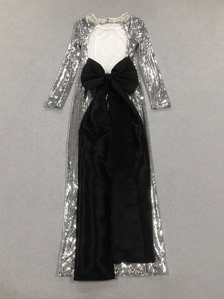 Bowknot Pearl Sequined Maxi Dress