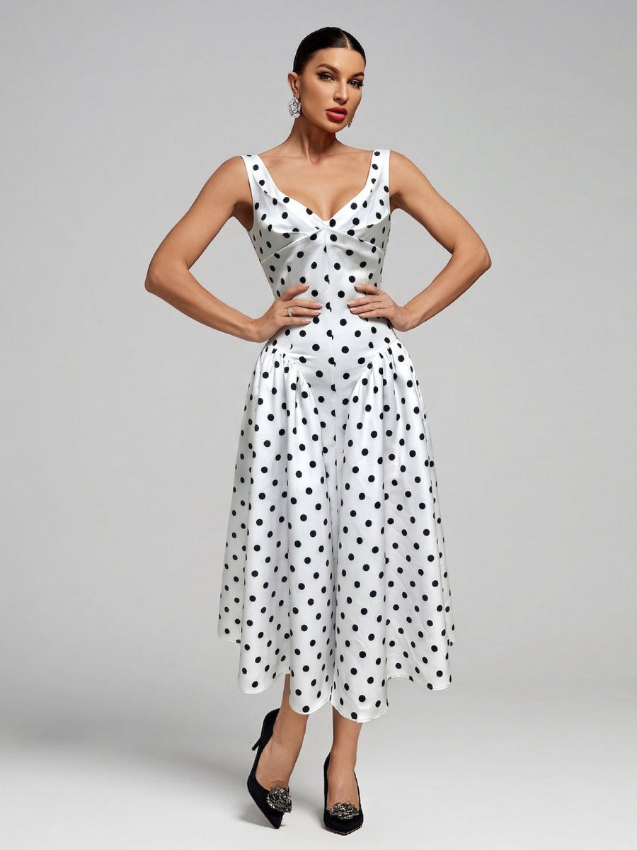 Trägerkleid mit Polka-Dots und Korsett-Oberteil