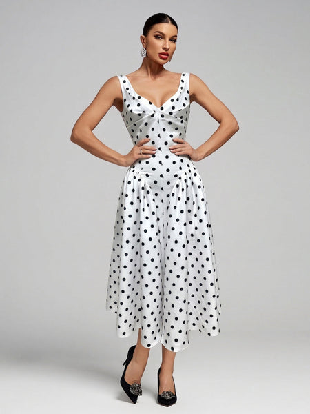Trägerkleid mit Polka-Dots und Korsett-Oberteil