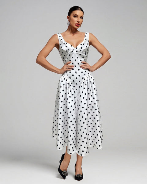 Trägerkleid mit Polka-Dots und Korsett-Oberteil