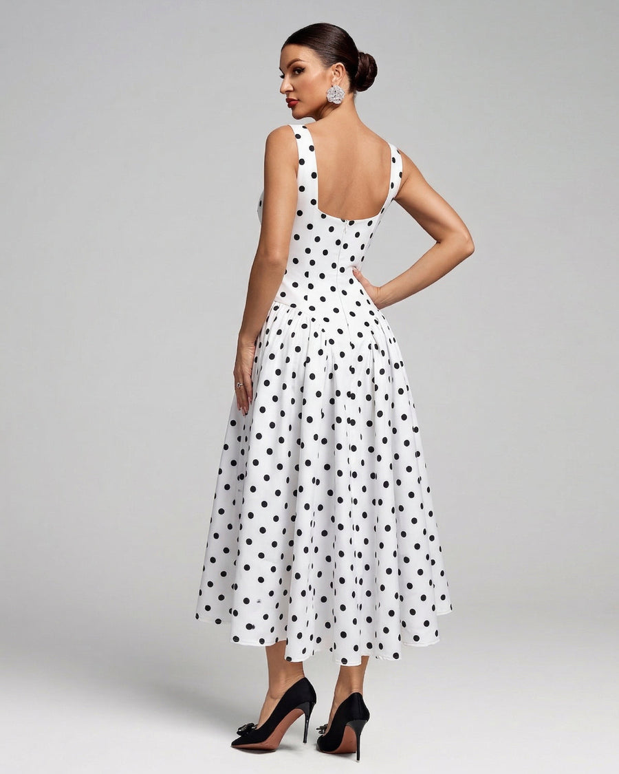 Darcy Capri — Strappy Polka Dots Girdle Midi Dress, alternate view 2
