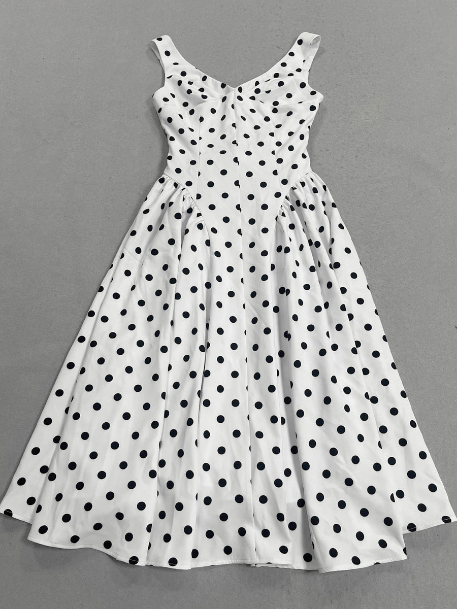 Trägerkleid mit Polka-Dots und Korsett-Oberteil