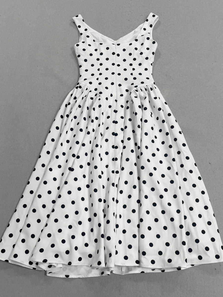 Trägerkleid mit Polka-Dots und Korsett-Oberteil