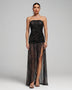 Trägerloses Mesh-Kleid mit hohem Schlitz und Strasssteinen