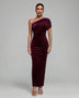 Maxikleid mit schräger Schulter und Raffungen