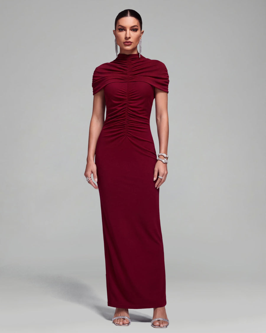 Verena Moreau — High Neck Ruched Bodycon Maxi Dress