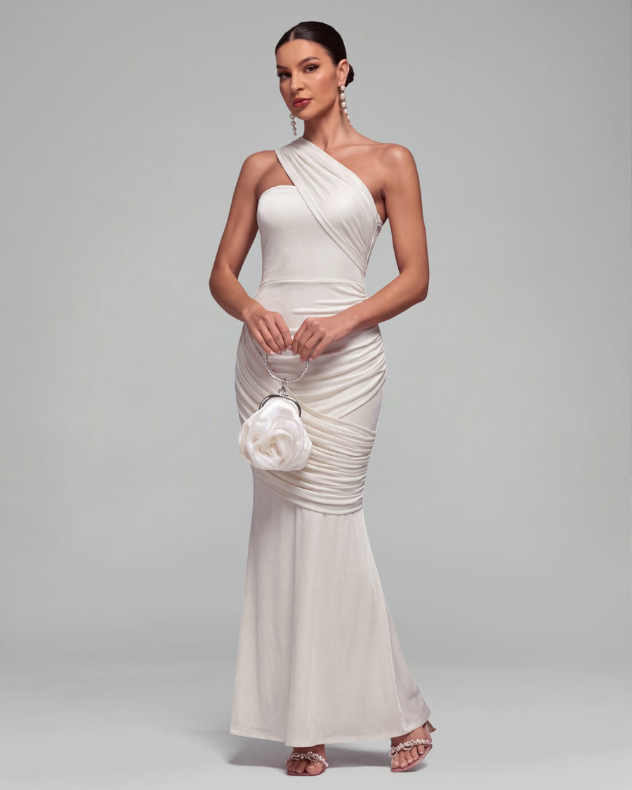 Ciel Capri — Slanted Shoulder Irregularly Ruched Mermaid Dress