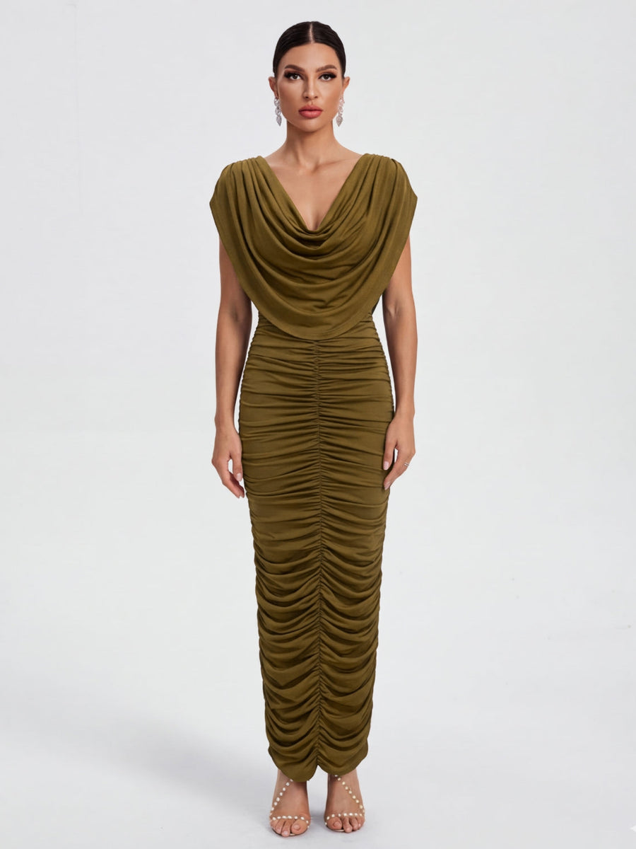 Swingkragen-Rüschen-Bodycon-Kleid