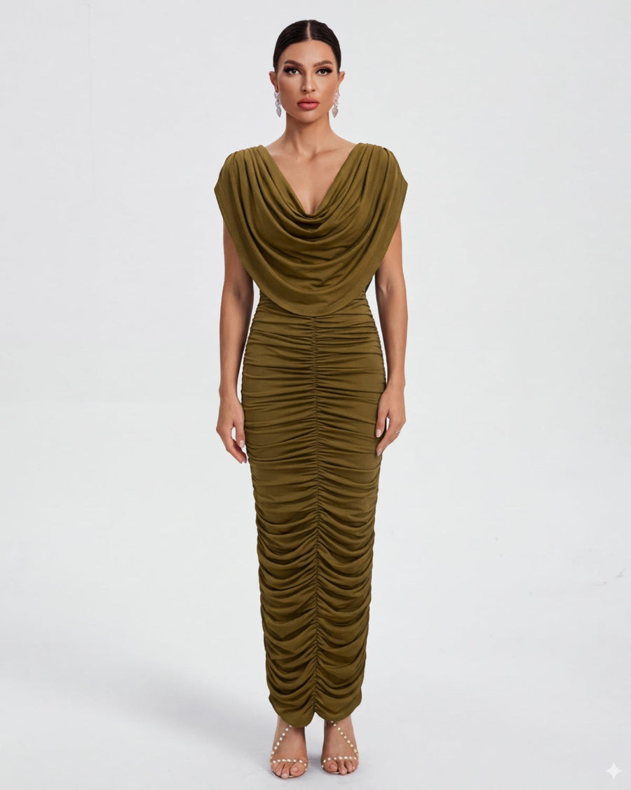 Undine Moreau — Swing Collar Ruched Bodycon Dress