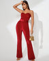 Harley Red Velvet Jumpsuit with Elegant Belt