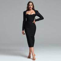 Evangeline Beaumont — Square Collar Back-Slit Midi Bandage Dress, alternate view 11
