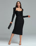 Square Collar Back-Slit Midi Bandage Dress - Opulent Empire