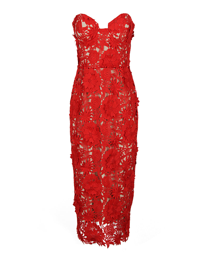 Lake Lefèvre — Strapless Floral Applique Midi Dress, alternate view 10
