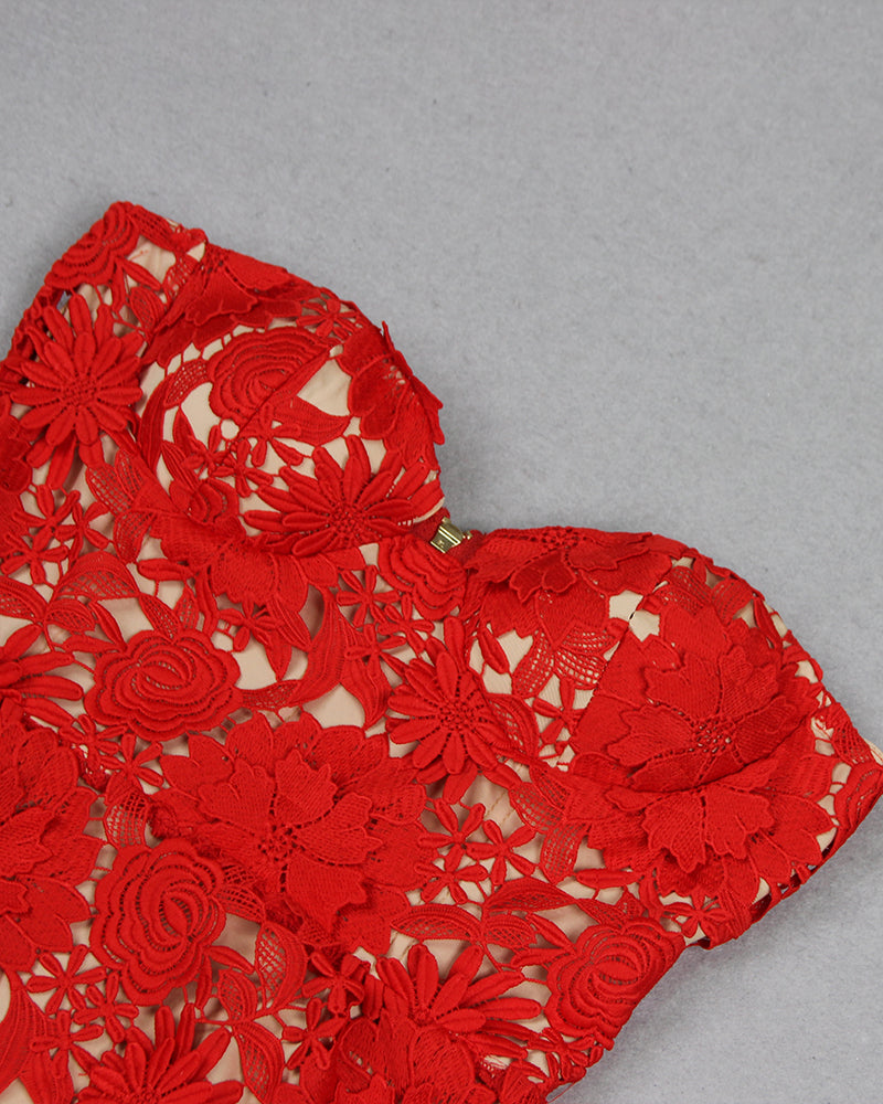Lake Lefèvre — Strapless Floral Applique Midi Dress, alternate view 7