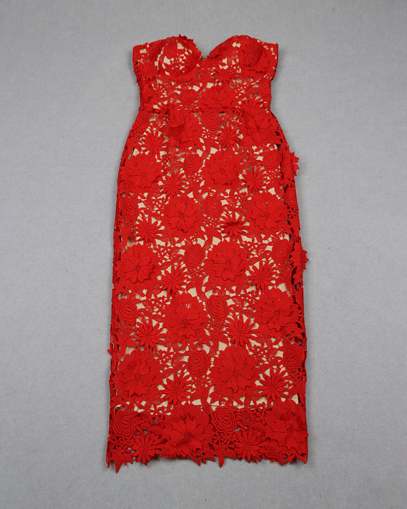 Lake Lefèvre — Strapless Floral Applique Midi Dress, alternate view 6