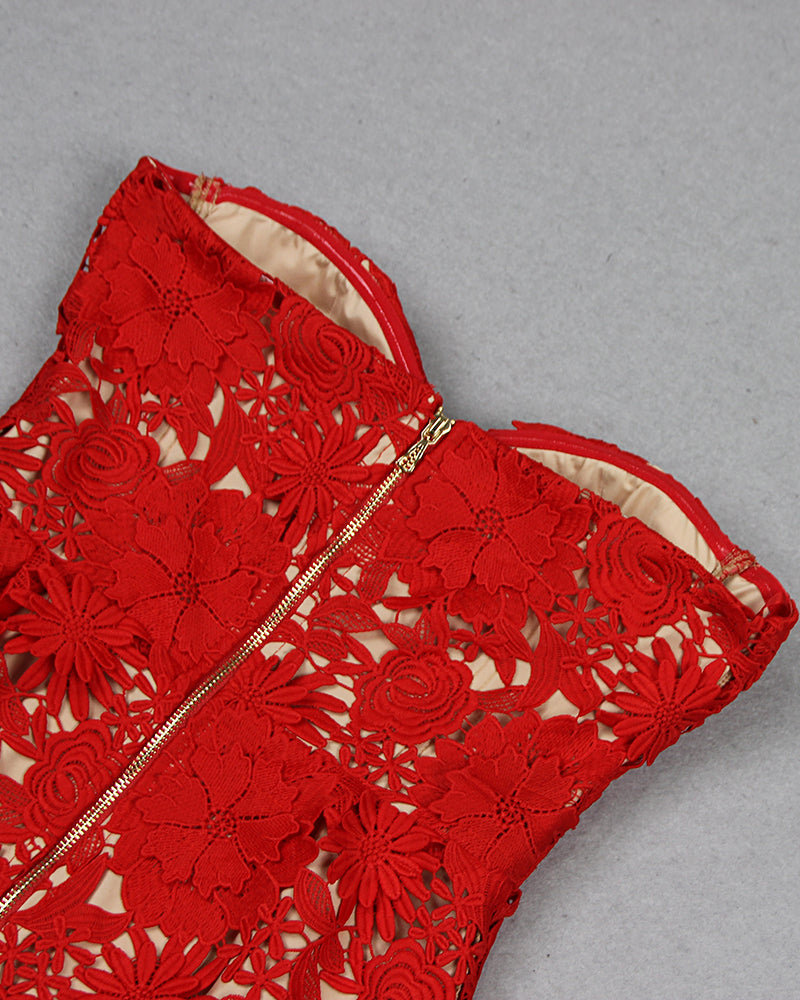 Lake Lefèvre — Strapless Floral Applique Midi Dress, alternate view 8