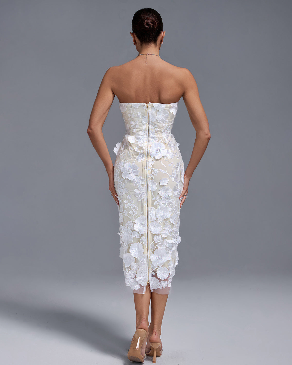 Liliana — Strapless Floral Applique Midi Dress, alternate view 4