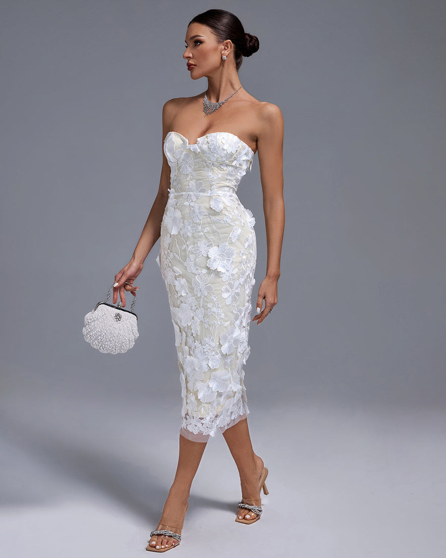 Lake Lefèvre — Strapless Floral Applique Midi Dress, alternate view 2
