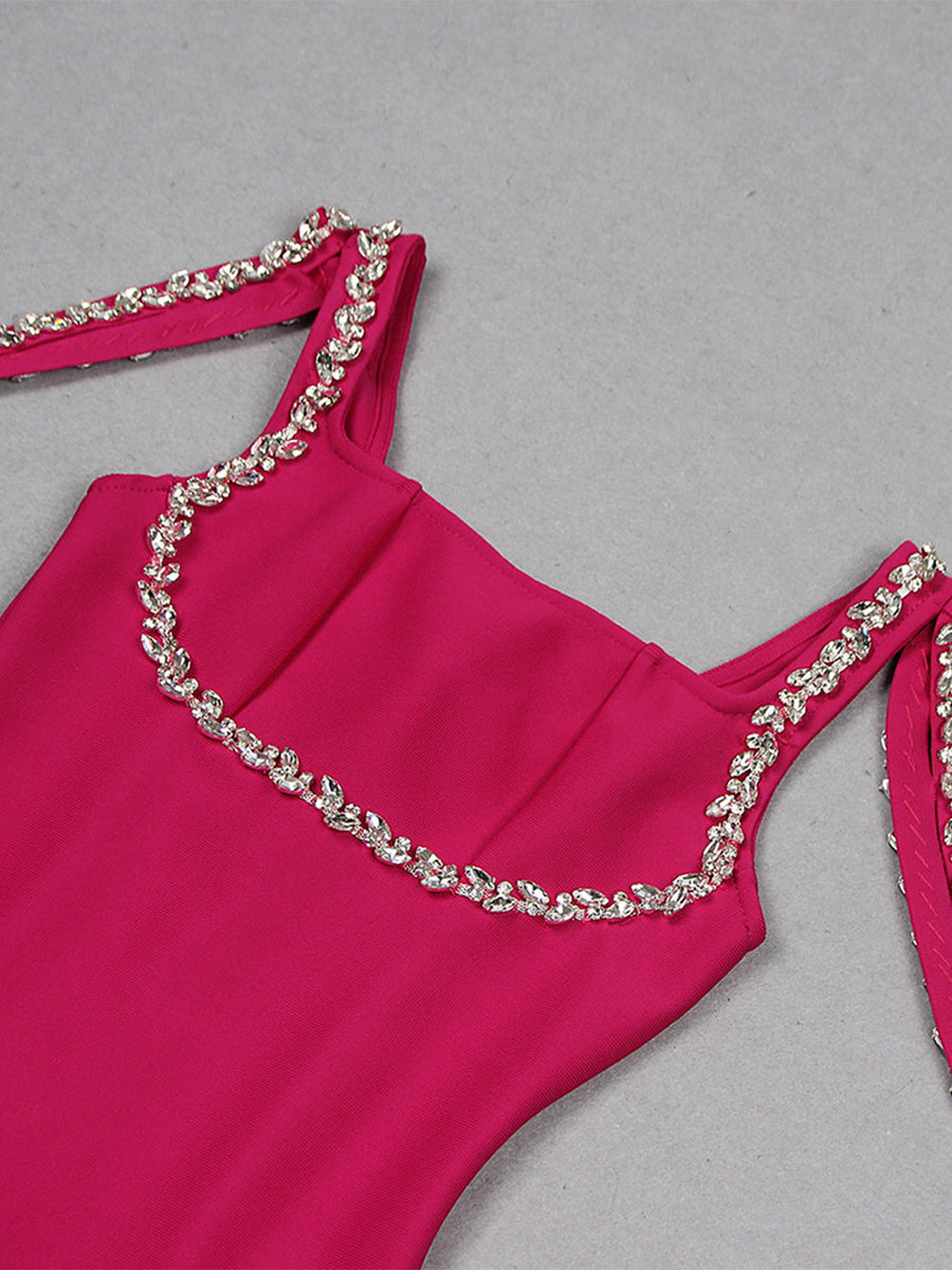 Strappy Sleeveless Rhinestone Over Knee Bandage Dress - Opulent Empire