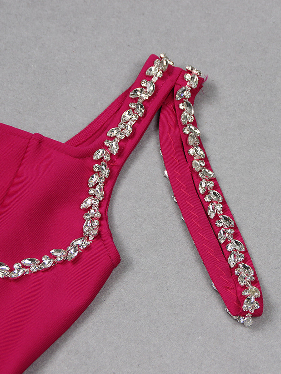 Strappy Sleeveless Rhinestone Over Knee Bandage Dress - Opulent Empire