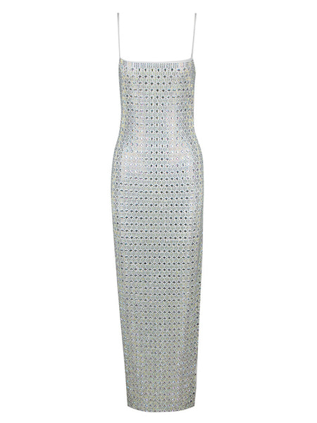 Strappy Sleeveless Rhinestone Maxi Bodycon Dress