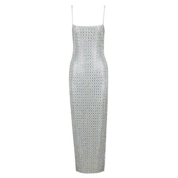 Strappy Sleeveless Rhinestone Maxi Bodycon Dress