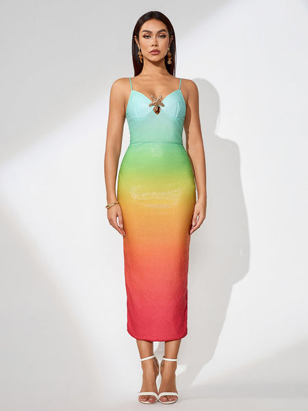Colorful Gradient Midi Dress with Starfish