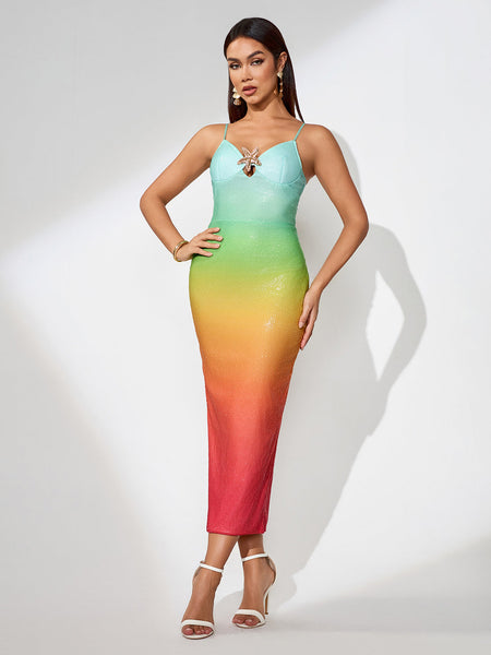 Colorful Gradient Midi Dress with Starfish